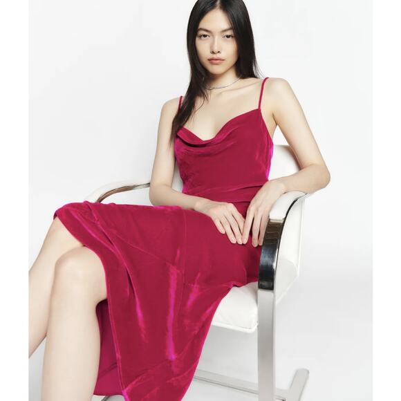 NWT Reformation Salamanca Slip Dress Midi Drape Rhubarb Velvet sz 6 - Picture 2 of 9